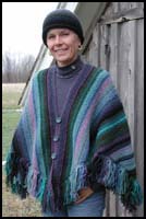 Black and Blue Striped Shawl knit as Poncho